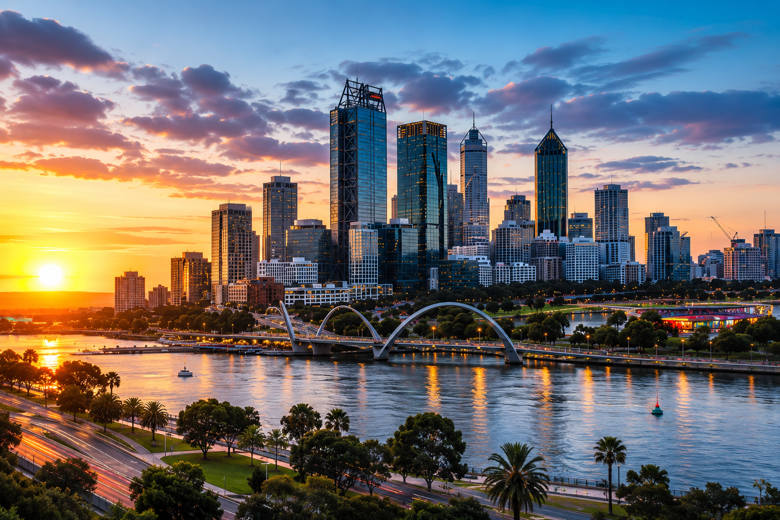 Perth skyline at sunset